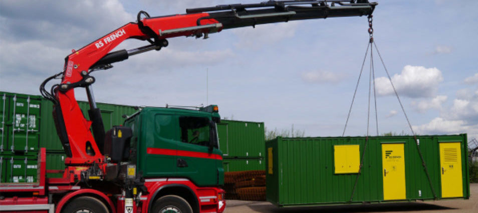 RS French Hiab performing a lift on a welfare unit